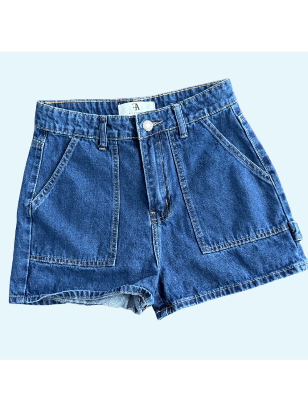 Flying Angel High Waist Denim Cargo Shorts Womens 5 Dark Wash Y2K Utility